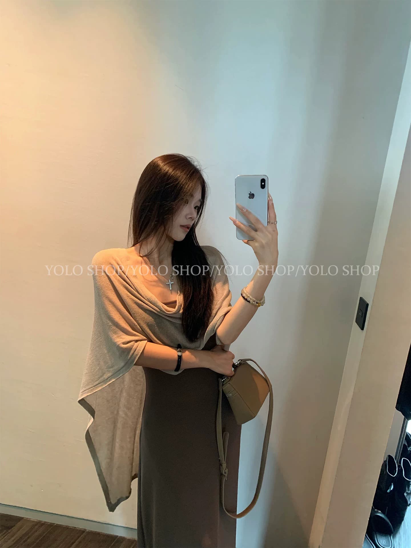 yolo shop 한 부서 느긋한 부드러운 품격 세트 아마 얇은 스타일 숄 몸매 가꾸기 허리 수축 슬립 드레스 상세 이미지 1