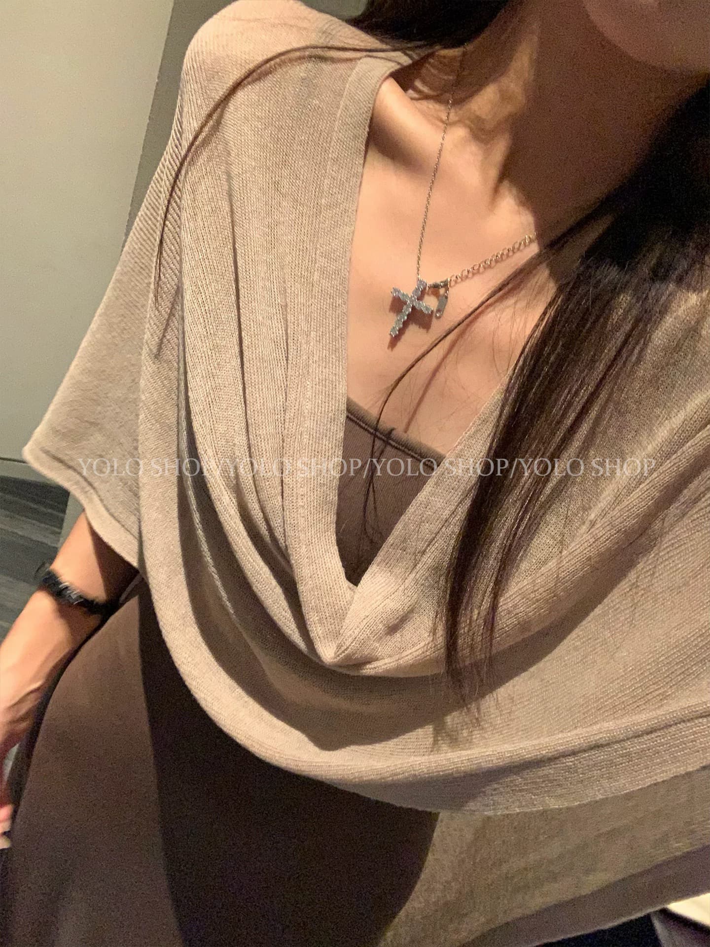 yolo shop 한 부서 느긋한 부드러운 품격 세트 아마 얇은 스타일 숄 몸매 가꾸기 허리 수축 슬립 드레스 상세 이미지 5