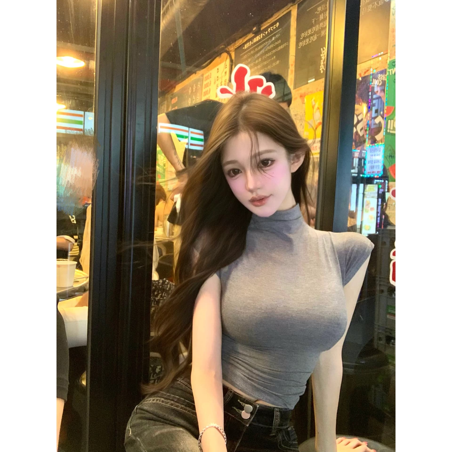 cher 챠오어 soft layer 반하이넥 티셔츠 여성 한 부서 작은 날다 소매 몸매 가꾸기 인사이드 가져 가라. 만나는 맨위 이미지 5
