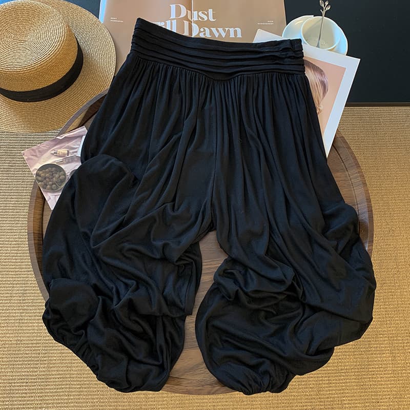 얼음 센스 모달 하이웨이스트 힙 Pleat 조거 배기 바지 상세 이미지 4