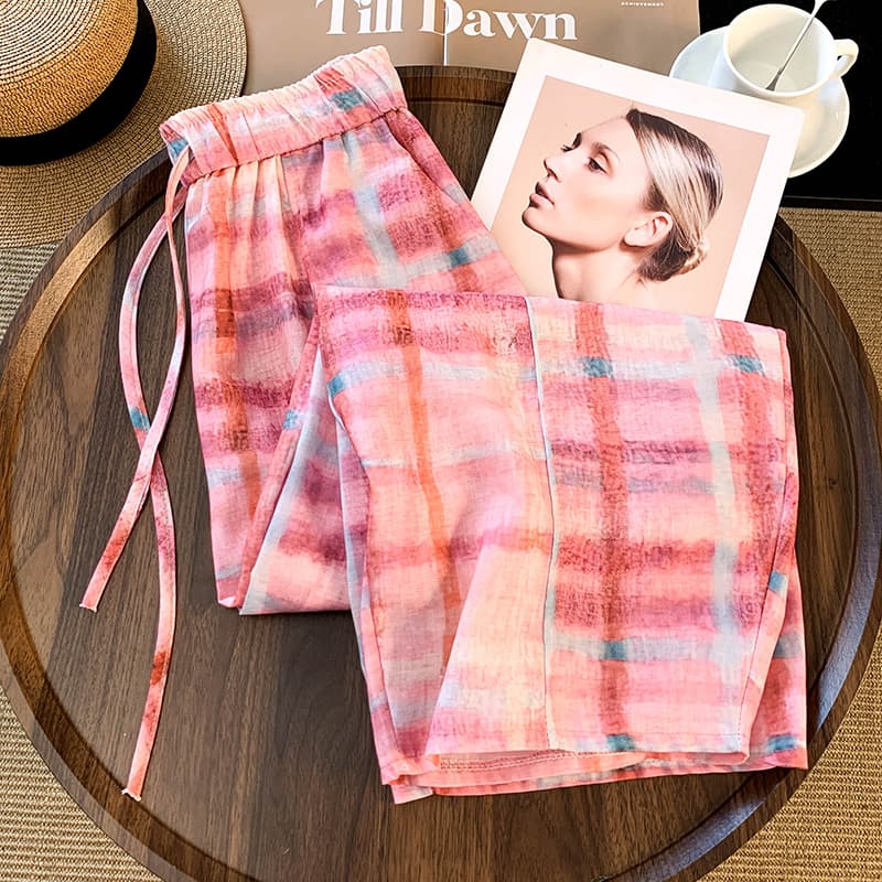 분위기 센스 체크무늬 풍선 바지 분말 조정 부드러운 빨간색 블루 레트로 두 스타일 선택 사항 이미지 3