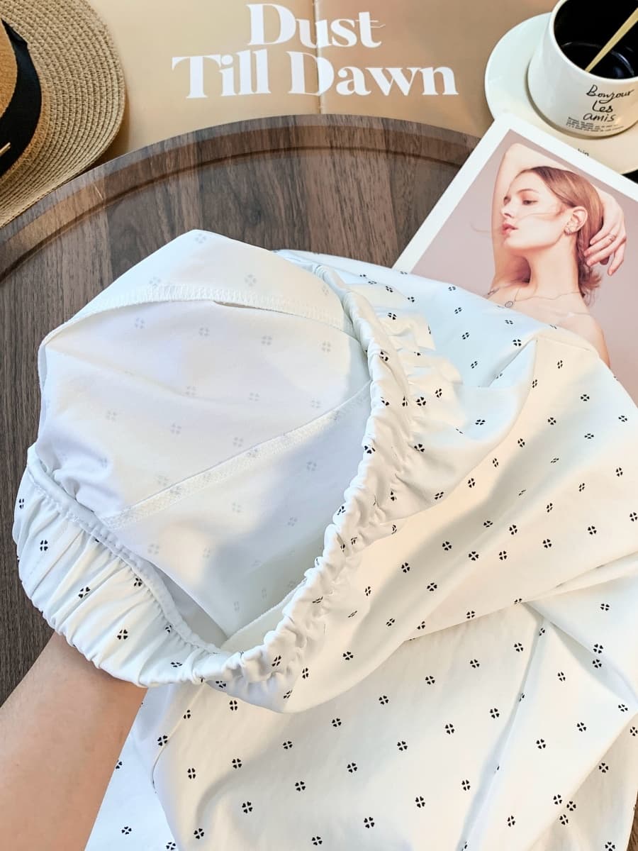 화이트 작은 링 포인트 펌프 로프 와이드 레깅스 바지 허리밴드 루즈핏 캐주얼 바지 도루 센스 스트레이트 긴 바지 이미지 5