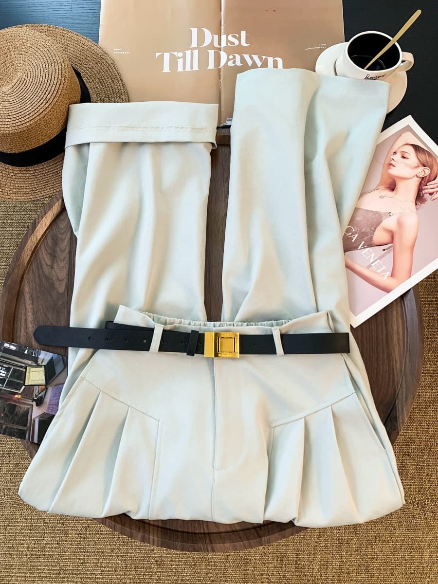 디자인 센스 이전 Pleat 정장 와이드 레깅스 바지 루즈핏 도루 센스 하이웨이스트 긴 바지 다용도 슬림해 보이는 스트레이트 캐주얼 바지 이미지 3