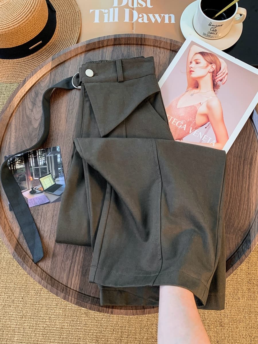 이전 Pleat 나만의 것을 가져와 라. 벨트 정장 와이드 레깅스 바지 루즈핏 도루 센스 하이웨이스트 긴 바지 다용도 슬림해 보이는 스트레이트 캐주얼 바지 상세 이미지 1
