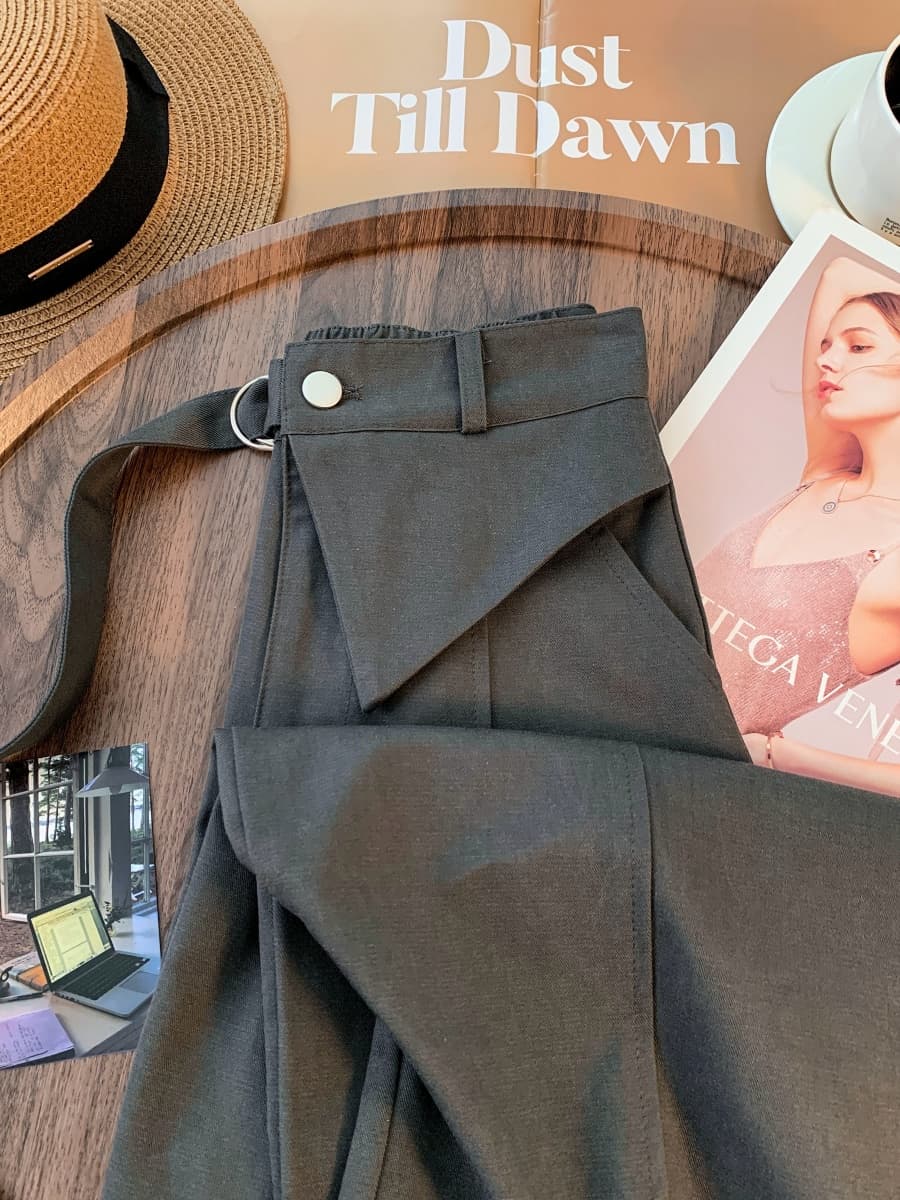 이전 Pleat 나만의 것을 가져와 라. 벨트 정장 와이드 레깅스 바지 루즈핏 도루 센스 하이웨이스트 긴 바지 다용도 슬림해 보이는 스트레이트 캐주얼 바지 상세 이미지 2
