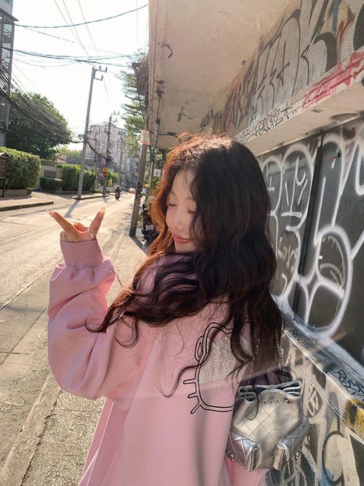 장 베이 베이 레이스 패치 자수 만화 프린트 연령 감소 후드티