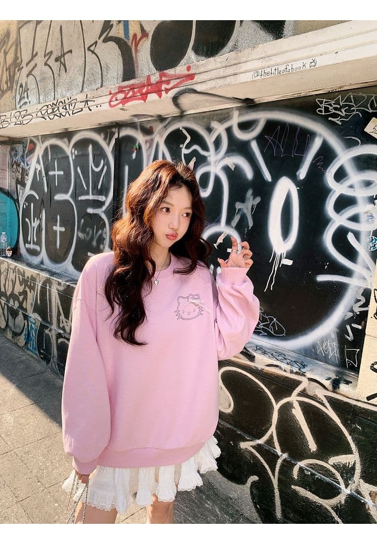 장 베이 베이 레이스 패치 자수 만화 프린트 연령 감소 후드티 상세 이미지 3