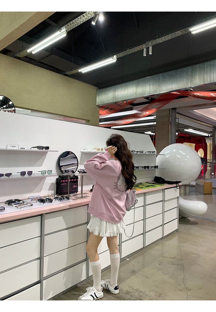 장 베이 베이 레이스 패치 자수 만화 프린트 연령 감소 후드티 상세 이미지 4