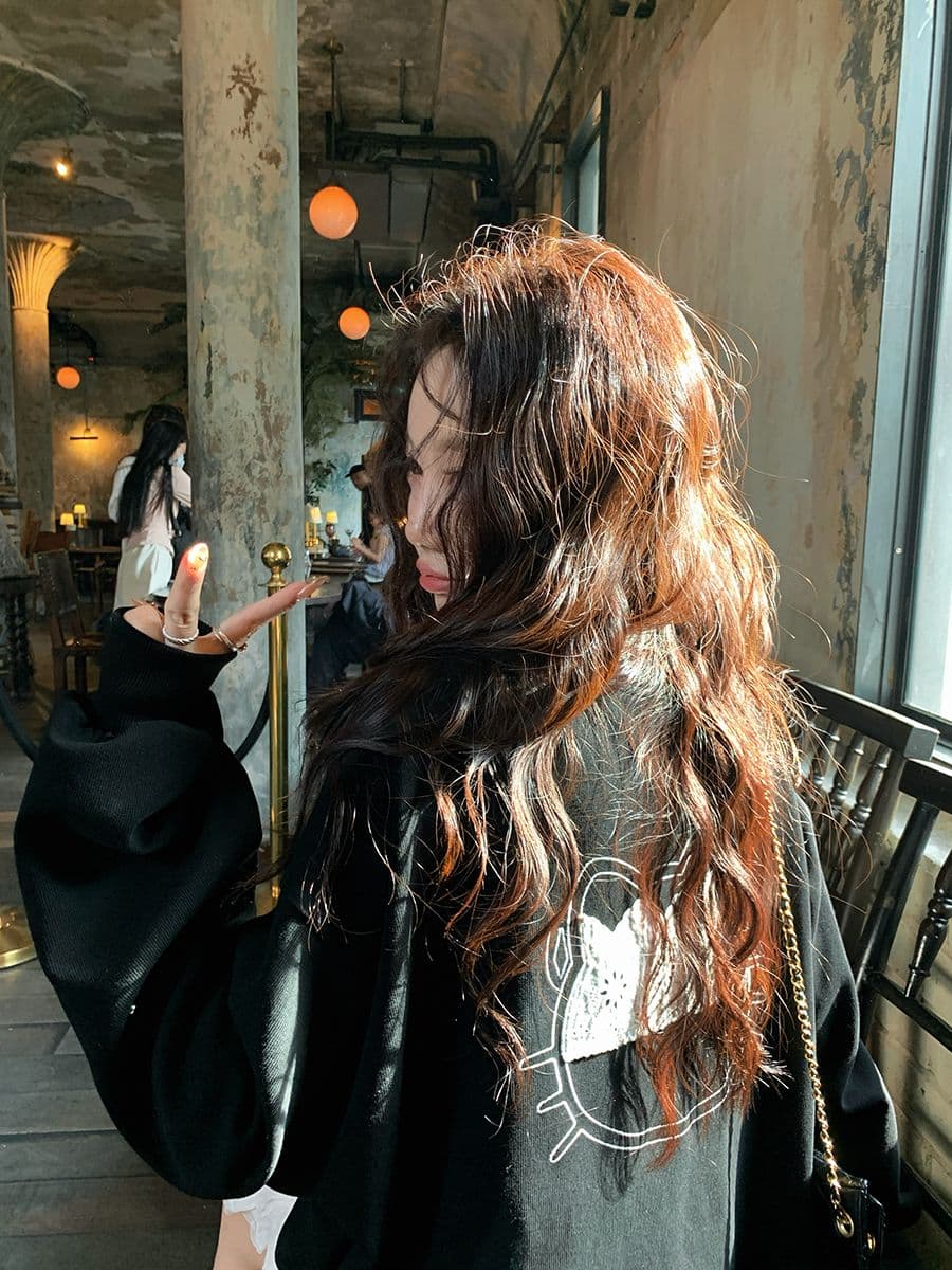 장 베이 베이 레이스 패치 자수 만화 프린트 연령 감소 후드티 상세 이미지 8