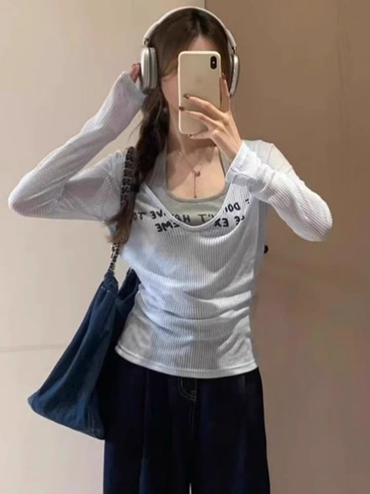 원본 원단 순수한 욕망 스택 착용 행침 목 조끼 긴팔 티셔츠 여성 여름 홀로우 아웃 자외선 차단 블라우스 슬립 투피스 세트 상세 이미지 7