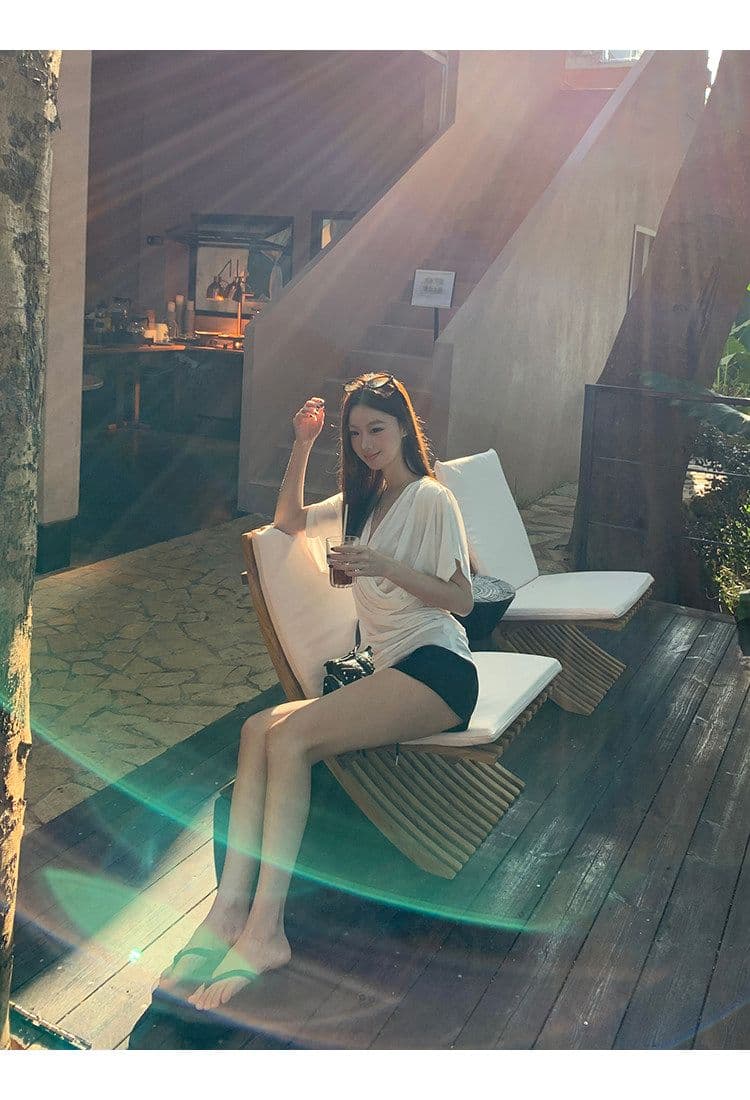 반팔 티셔츠 여성 여름 착용 가져 가라. 화이트 V넥 한 부서 몸매 가꾸기 품격 디자인 센스 맨위 상세 이미지 14