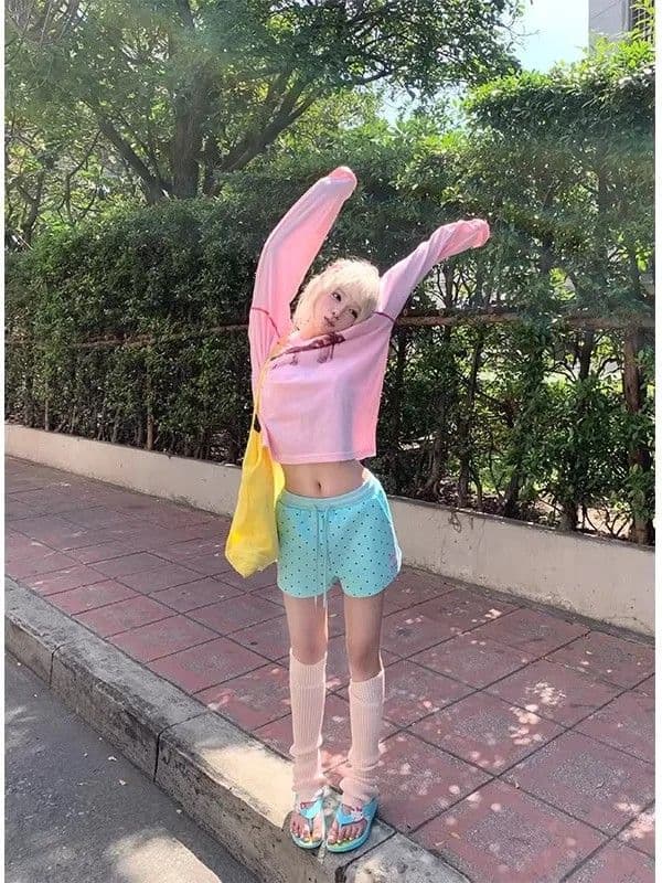 3 차원 허리 머리 조수 브랜드 도트 무늬 프린트 펌프 로프 3 점 바지 여성 2026 여름 핫걸 도파민 스트레이트 반바지 이미지 4