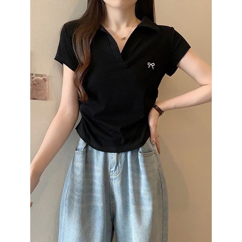 40 사람들 면 POLO 칼라 나비 핑크색 주름 허리 수축 달콤한 매운맛 긍정적 인 어깨 아름다운 새로운 맨위 이미지 3
