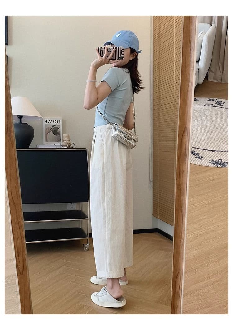 순면 외출용 캐주얼 바지 여성 2026 하이웨이스트 외국 가스 검정색 와이드 레깅스 바지 작은 키 표지 고기 슬림해 보이는 하렘 바지 상세 이미지 9
