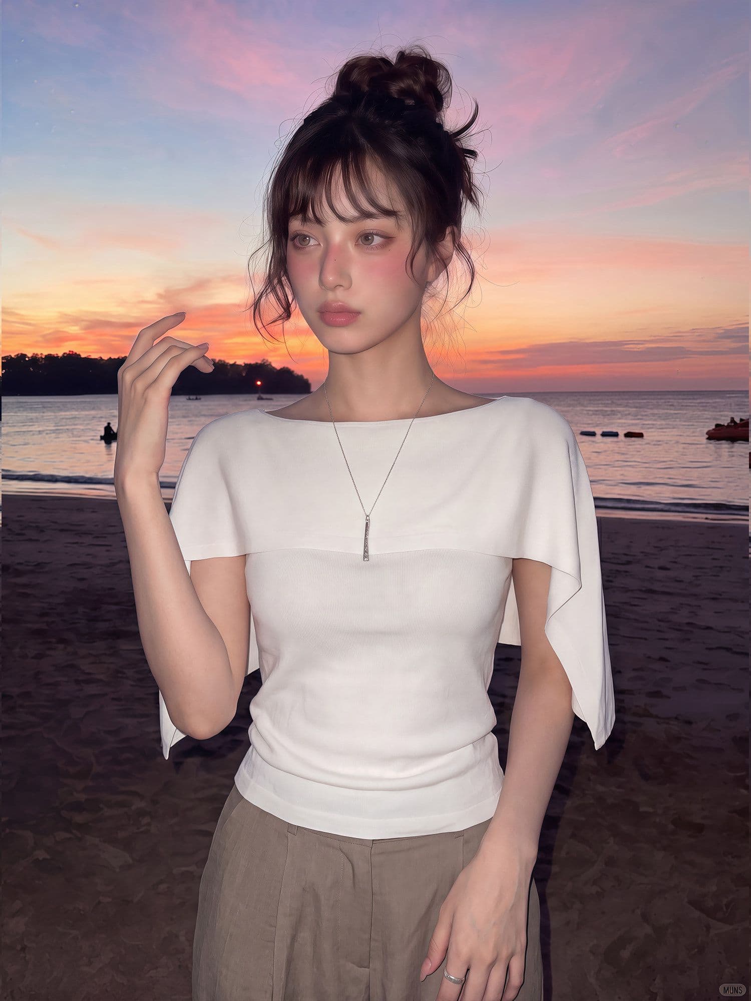 프랑스식 오래된 돈 바람 오프숄더 망토 반팔 티셔츠 여성 여름 느슨함 허리 수축 도루 센스 맨위 상세 이미지 6