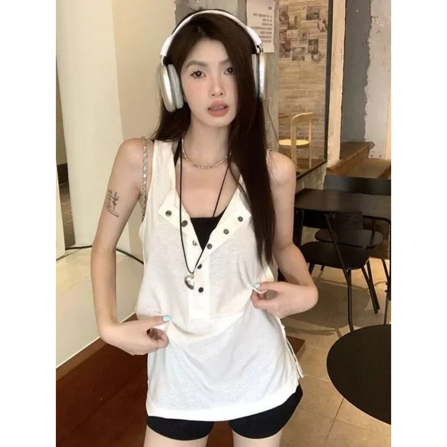 원본 원단 여름 새로운 디자인 센스 캐주얼 품격 핫걸 트임 느슨함 센스 맨위 상세 이미지 2