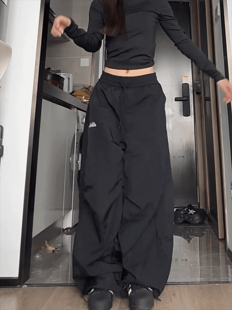 3 차원 허리 머리 주름 모통이 칼 워크웨어 팬츠 여성 디자인 센스 작은 대중 루즈핏 도루 센스 캐주얼 운동 와이드 레그 팬츠 어린이 상세 이미지 3