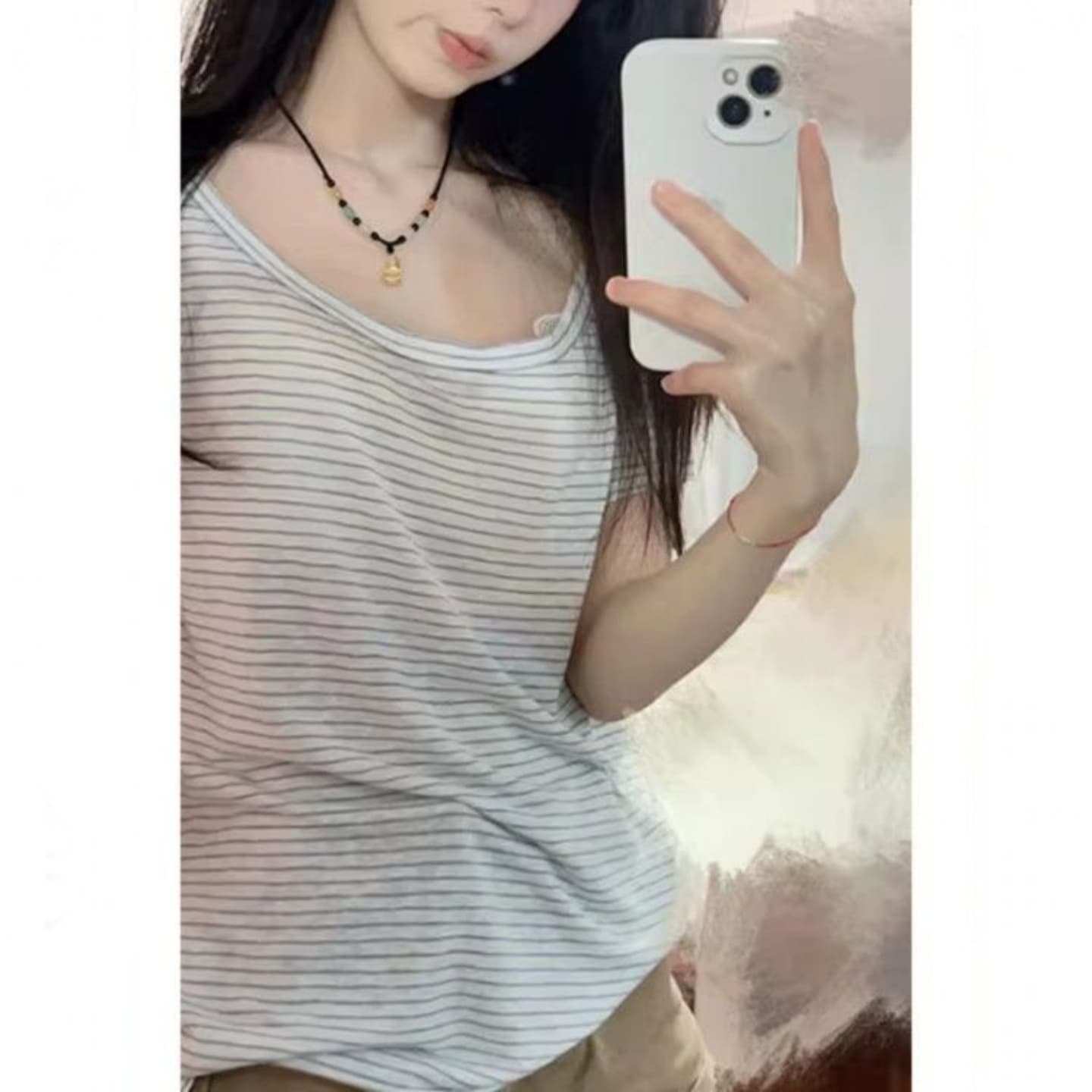 원본 원단 컬러 짜임 기사 순수한 욕망 새는 어깨 루즈핏 다용도 한 부서 스트라이프 반팔 티셔츠 맨위