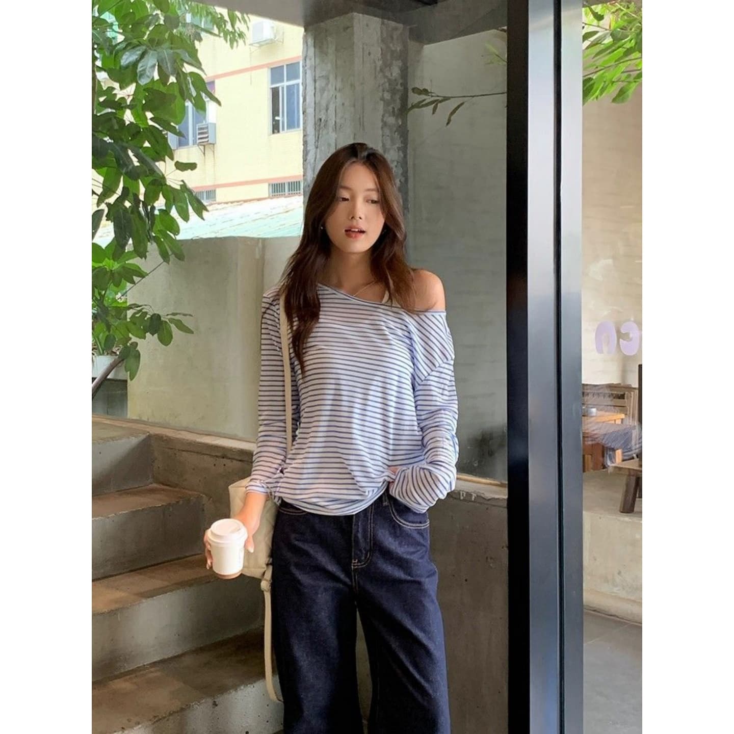 원본 원단 고유 한 배색 스트라이프 얇은 스타일 자외선 차단 블라우스 인사이드 가져 가라. 캐미솔 세트 상세 이미지 5