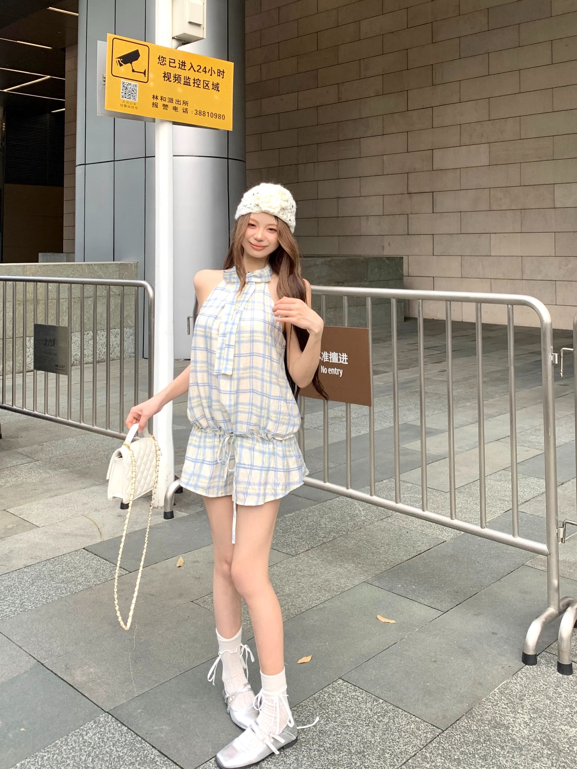 프랑스식 연령 감소 나비 매듭 체크무늬 행침 목 여성 드레스 여름 품격 캐주얼 슬림해 보이는 작은 대중 A라인 스커트 미니 스커트 상세 이미지 7