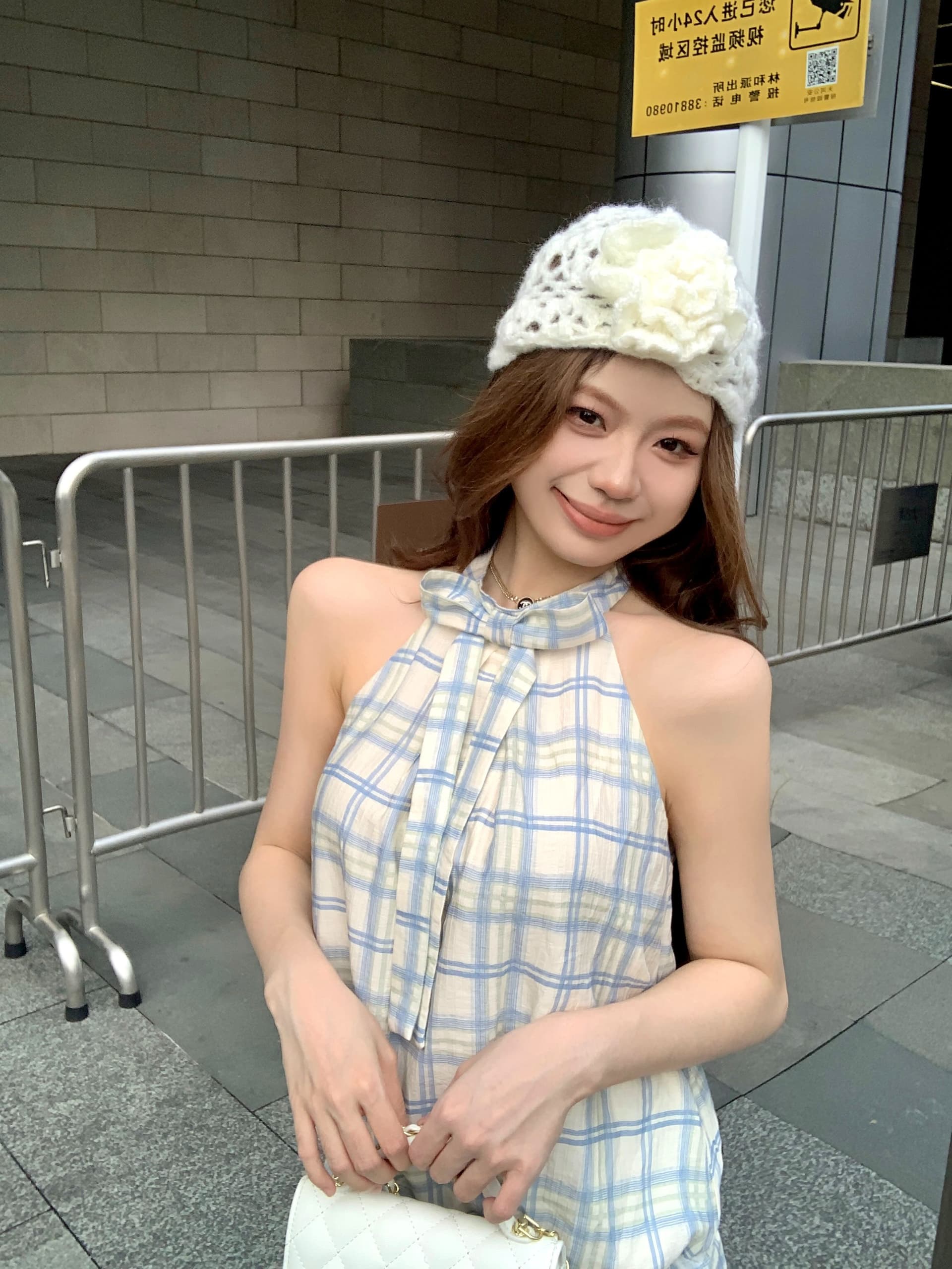 프랑스식 연령 감소 나비 매듭 체크무늬 행침 목 여성 드레스 여름 품격 캐주얼 슬림해 보이는 작은 대중 A라인 스커트 미니 스커트 상세 이미지 8