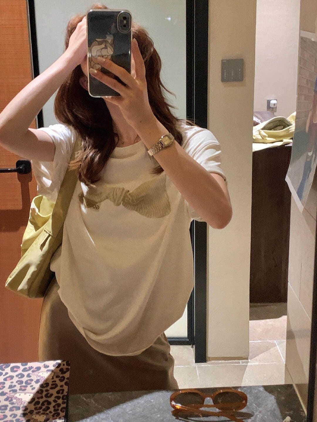 원본 원단 한 부서 루즈핏 슬림해 보이는 나비 매듭 프린트 피부 센스 면 소재 라운드 넥 반팔 티셔츠 여성 상세 이미지 11
