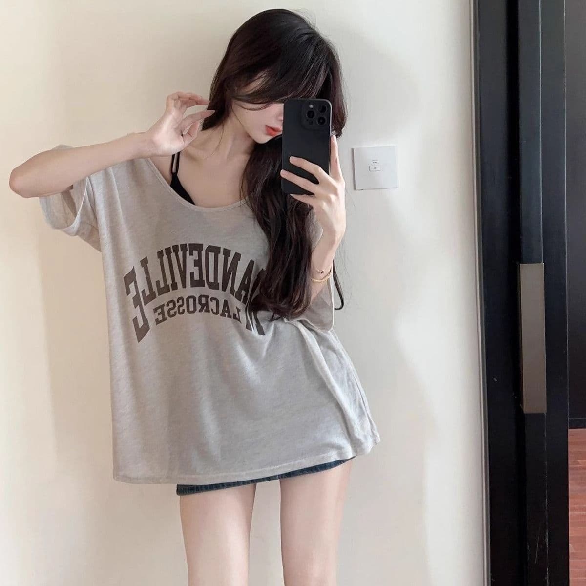 원본 원단 순수한 욕망 윈디 V넥 얇은 스타일 티셔츠 여성 여름 루즈핏 디자인 센스 반팔 맨위 트렌디 이미지 5