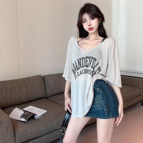 원본 원단 순수한 욕망 윈디 V넥 얇은 스타일 티셔츠 여성 여름 루즈핏 디자인 센스 반팔 맨위 트렌디 상세 이미지 4