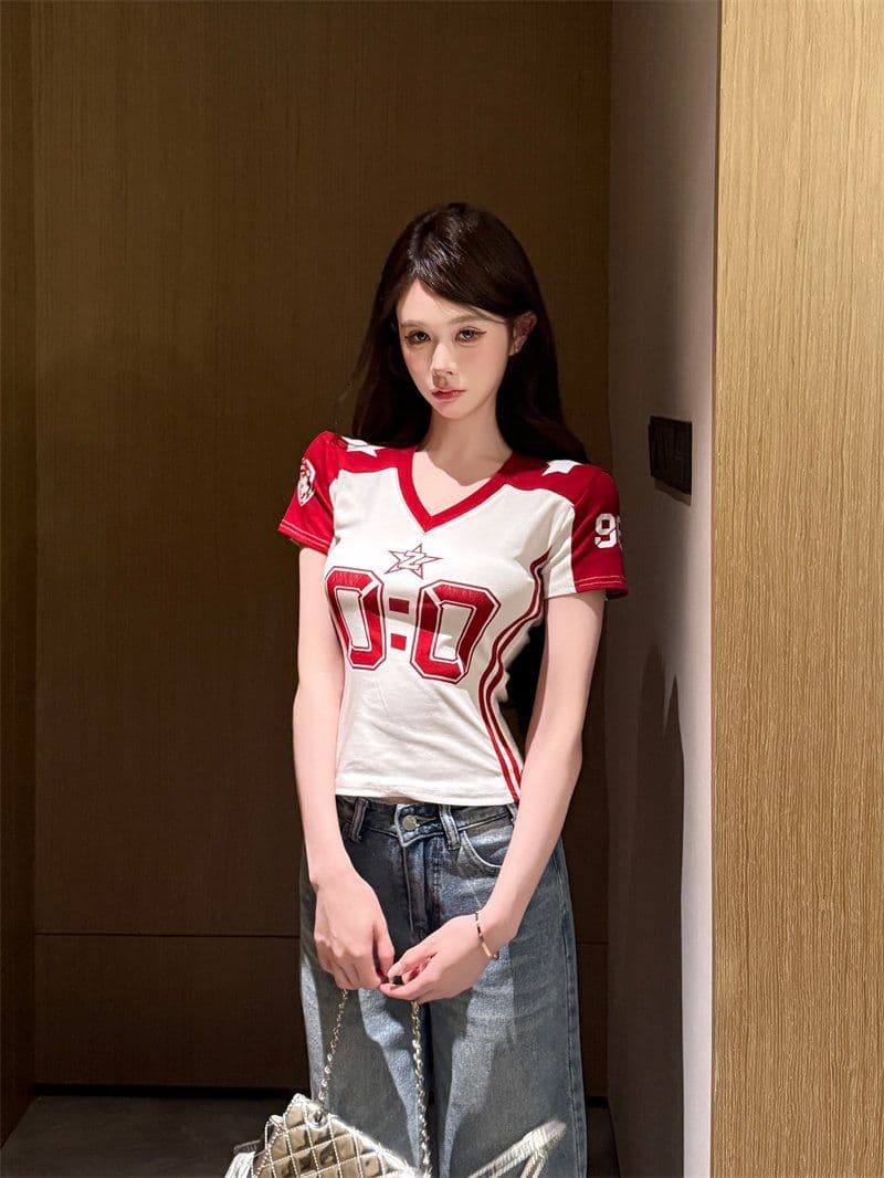 이후 패키지 칼라 40 순면 95 면 프린트 당겨서 바 몸매 가꾸기 알파벳 반팔 쇼트 스타일 슬림해 보이는 다용도 티셔츠 상세 이미지 9