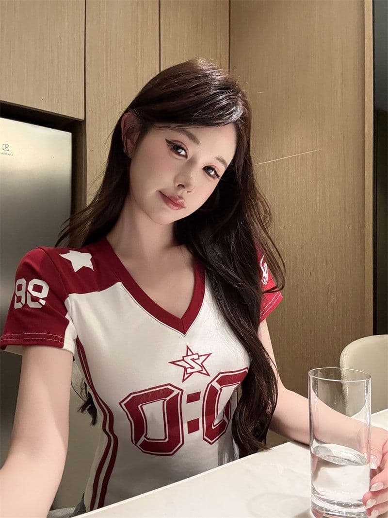 이후 패키지 칼라 40 순면 95 면 프린트 당겨서 바 몸매 가꾸기 알파벳 반팔 쇼트 스타일 슬림해 보이는 다용도 티셔츠 상세 이미지 10