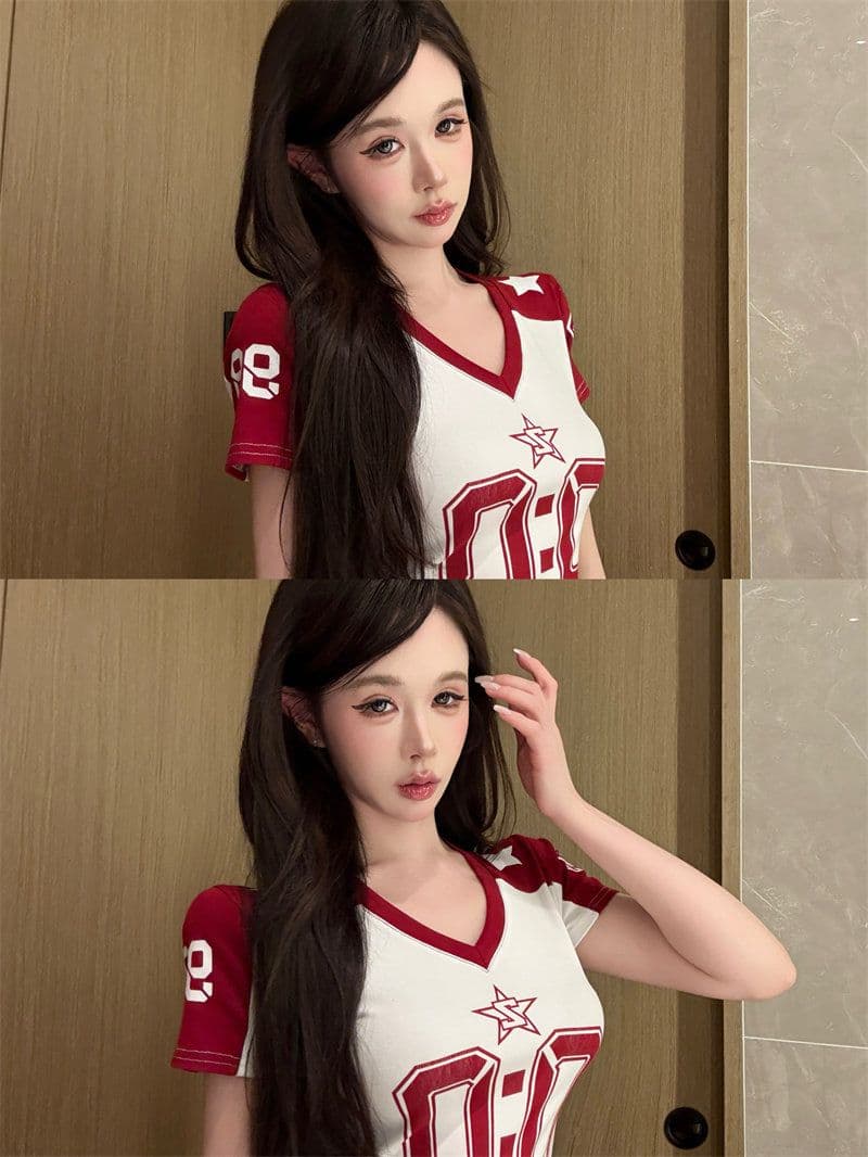 이후 패키지 칼라 40 순면 95 면 프린트 당겨서 바 몸매 가꾸기 알파벳 반팔 쇼트 스타일 슬림해 보이는 다용도 티셔츠 상세 이미지 24