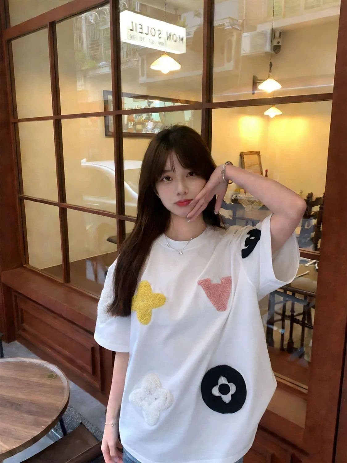 19 지점 220 그램 순면 수건 자수 반팔 조수 브랜드 높음 거리 아메리칸 여름 새로운 루즈핏 티셔츠 여성