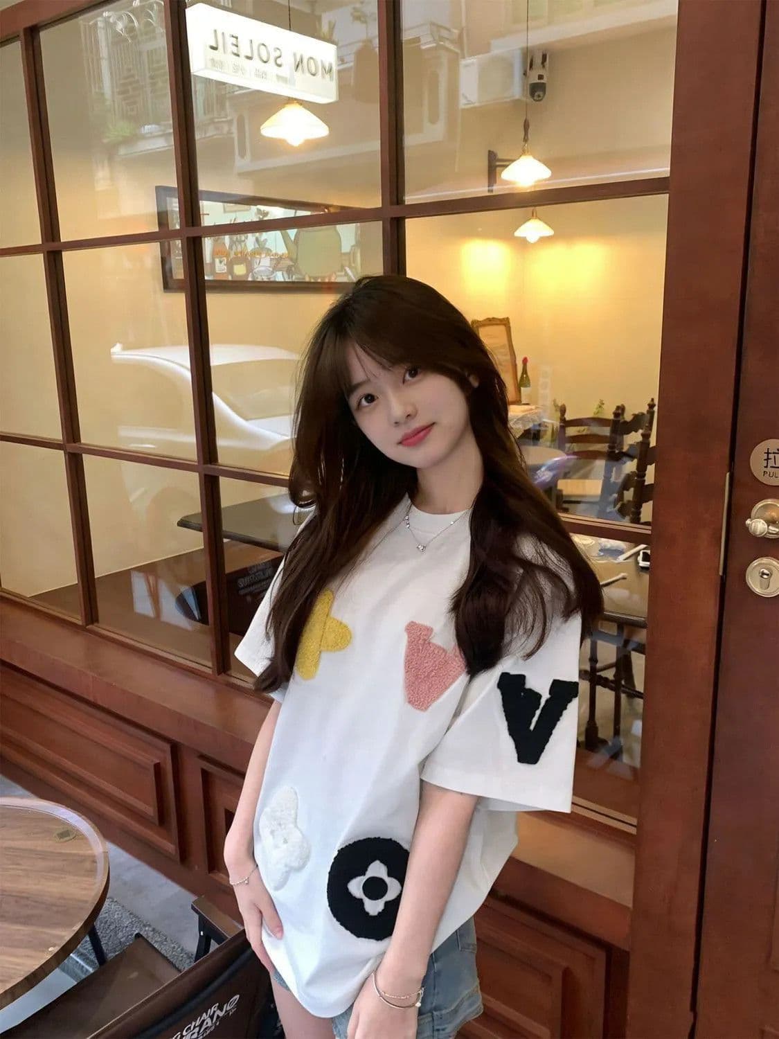 19 지점 220 그램 순면 수건 자수 반팔 조수 브랜드 높음 거리 아메리칸 여름 새로운 루즈핏 티셔츠 여성 이미지 4