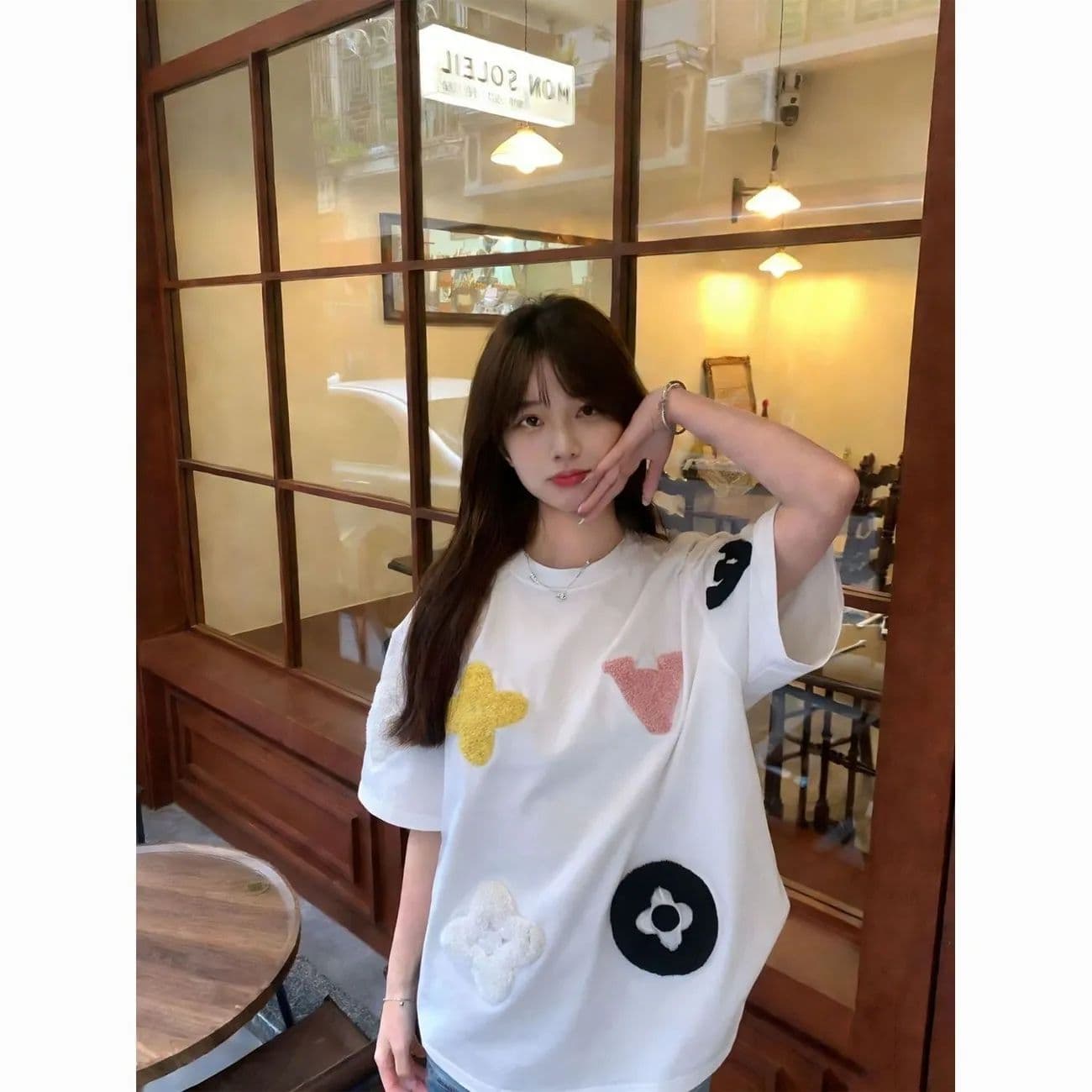 19 지점 220 그램 순면 수건 자수 반팔 조수 브랜드 높음 거리 아메리칸 여름 새로운 루즈핏 티셔츠 여성 상세 이미지 6