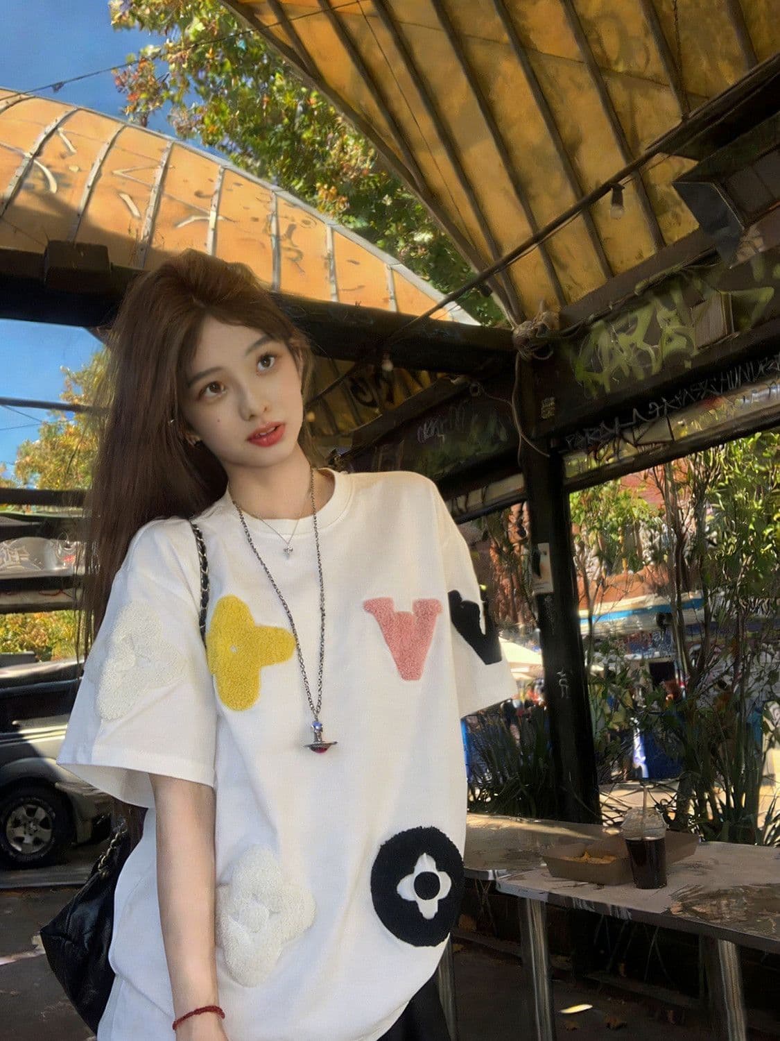 19 지점 220 그램 순면 수건 자수 반팔 조수 브랜드 높음 거리 아메리칸 여름 새로운 루즈핏 티셔츠 여성 상세 이미지 9