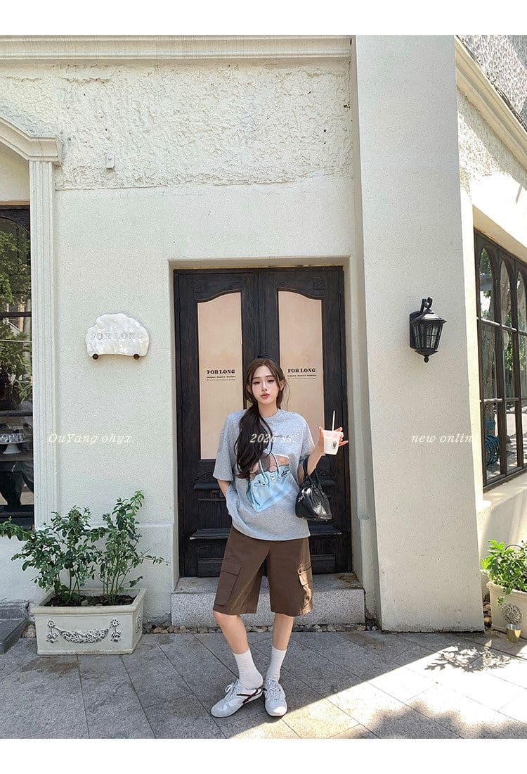 21 순면 한 부서 강아지 프린트 루즈핏 티셔츠 여성 여름 새로운 다용도 맨위 상세 이미지 22