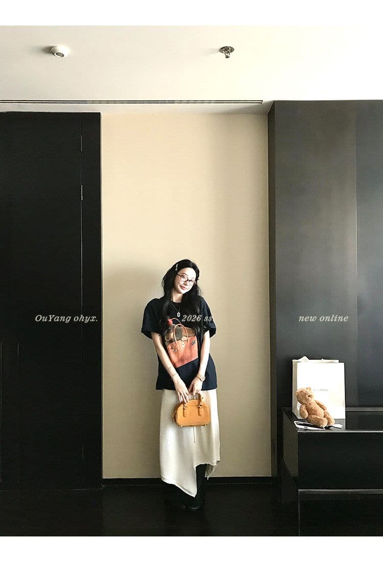21 순면 한 부서 강아지 프린트 루즈핏 티셔츠 여성 여름 새로운 다용도 맨위 상세 이미지 73