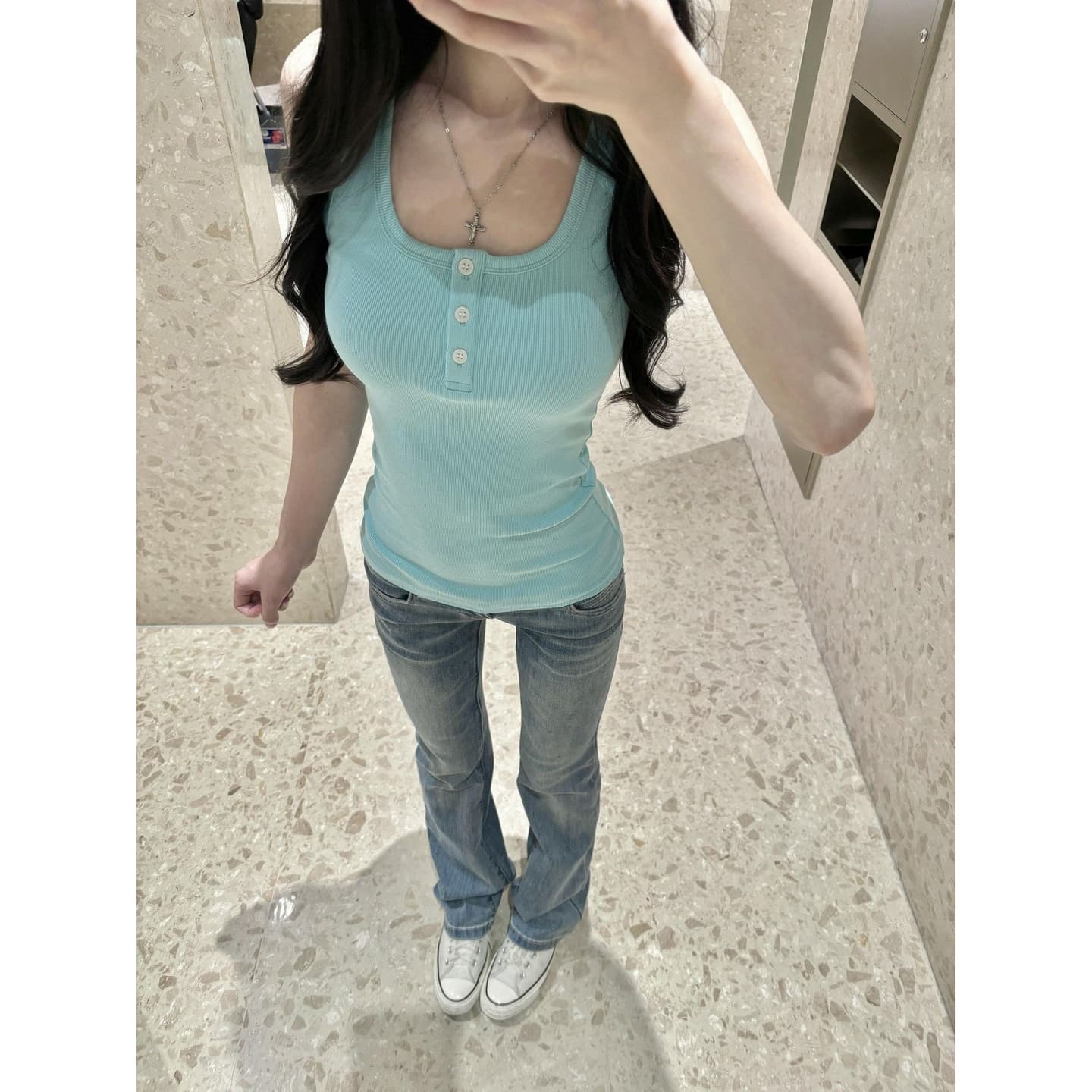 모달 260 그램 1 1 핫걸 바람 순수한 욕망 녹색 단추 캐미솔 상세 이미지 4