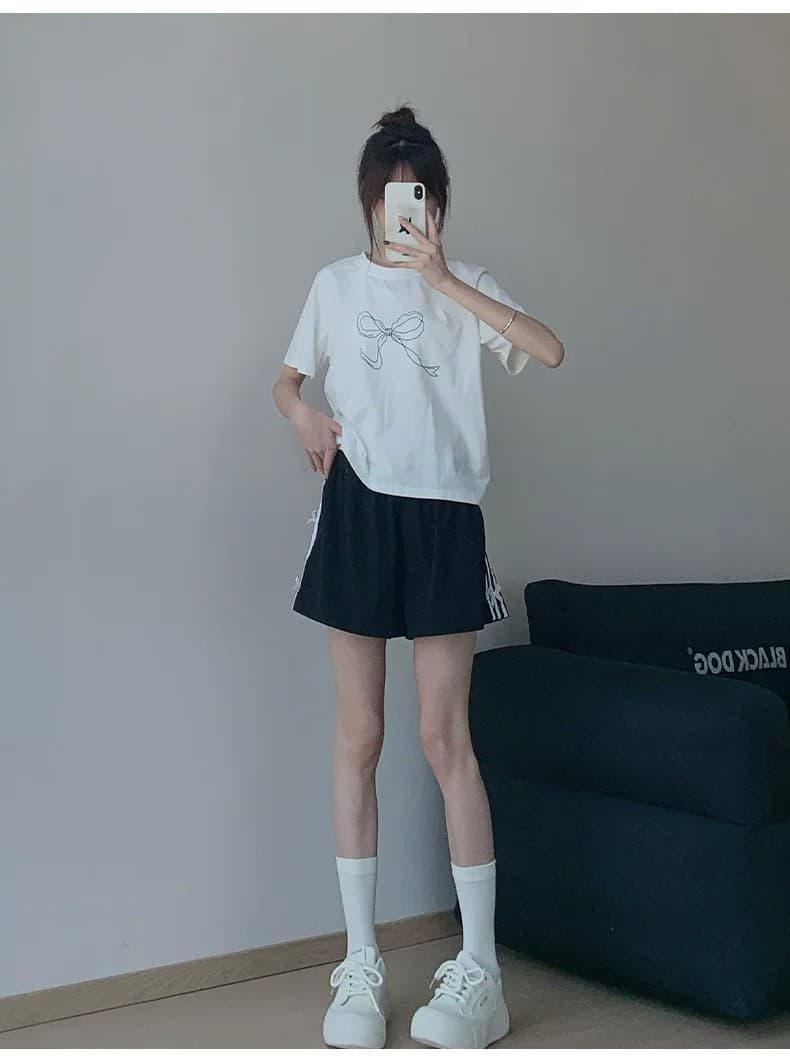 화이트 나비 아이싱 실크 반바지 여성 여름 얇은 하이웨이스트 한 마디 슬림해 보이는 캐주얼 넓은 다리 속도 건조한 운동 오부 바지 상세 이미지 16