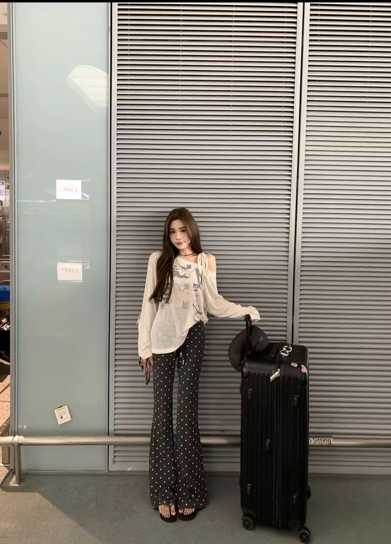 원본 원단 공항 연인 베이지 색 프린트 동점 로프 자외선 차단 티셔츠 상세 이미지 7