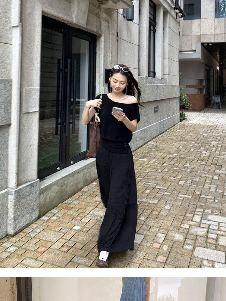 라이 경기 서울 비스듬한 어깨 오프숄더 반팔 티셔츠 여성 품격 니트 허리 수축 작은 날다 소매 맨위 상세 이미지 38