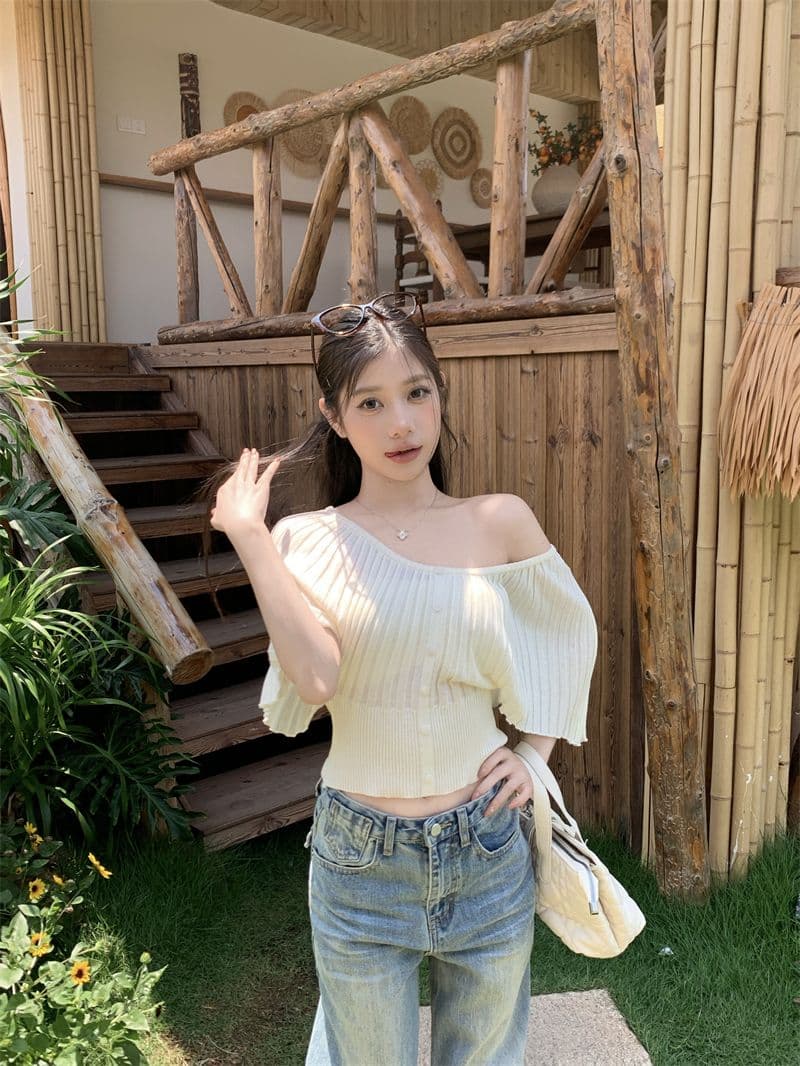 6 양모 30 아크릴 20 나일론 44 폴리에스터 섬유 프랑스식 부드러운 바람 허리 수축 니트 반팔 티셔츠 상세 이미지 23