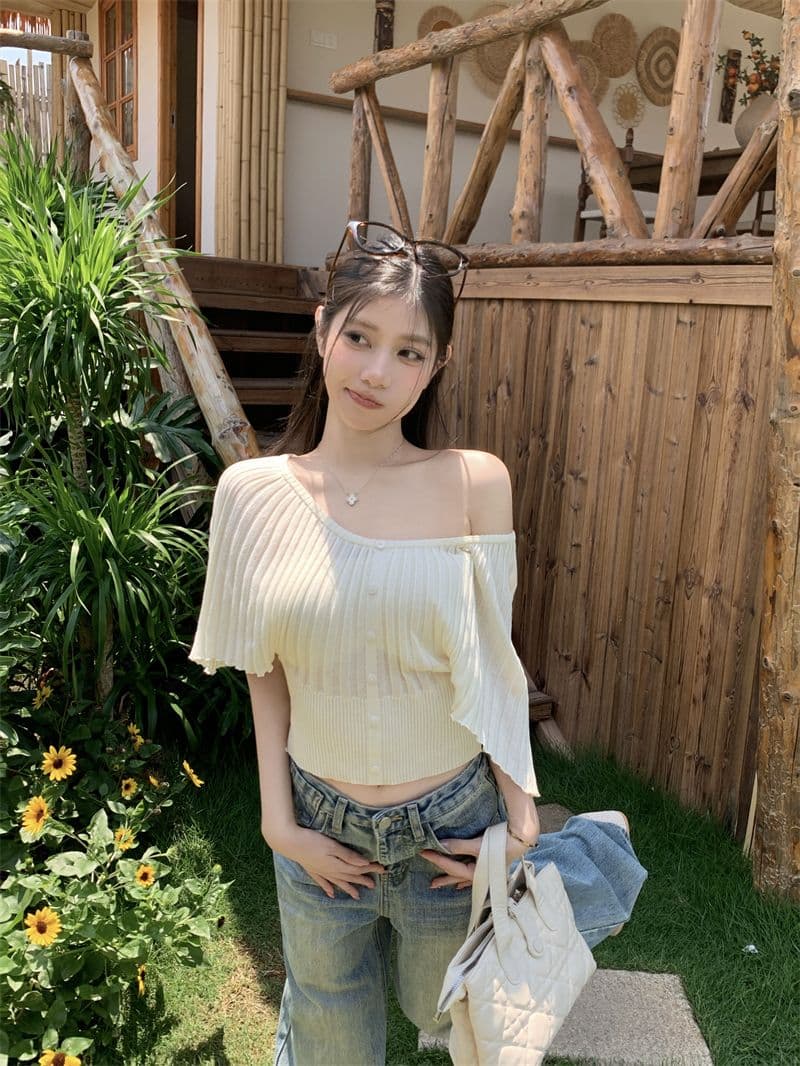 6 양모 30 아크릴 20 나일론 44 폴리에스터 섬유 프랑스식 부드러운 바람 허리 수축 니트 반팔 티셔츠 상세 이미지 24