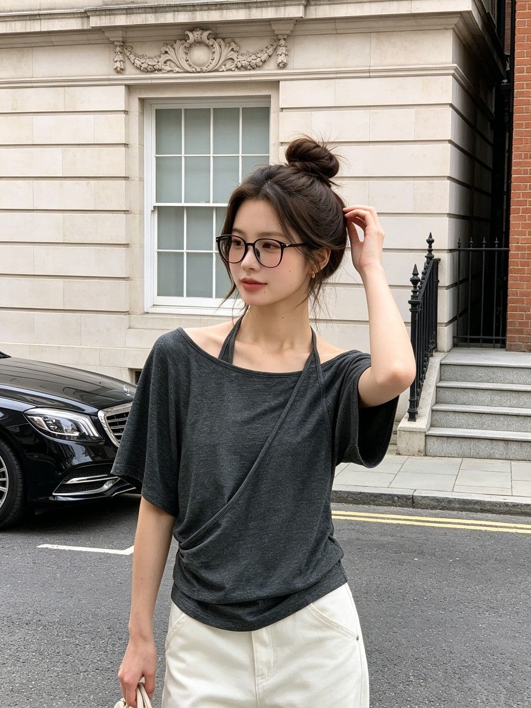 컬러 코튼 당겨 프레임 한 부서 페이크 레이어드 디자인 센스 행침 목 반팔 티셔츠 여성 오프숄더 몸매 가꾸기 슬림해 보이는 맨위 상세 이미지 2