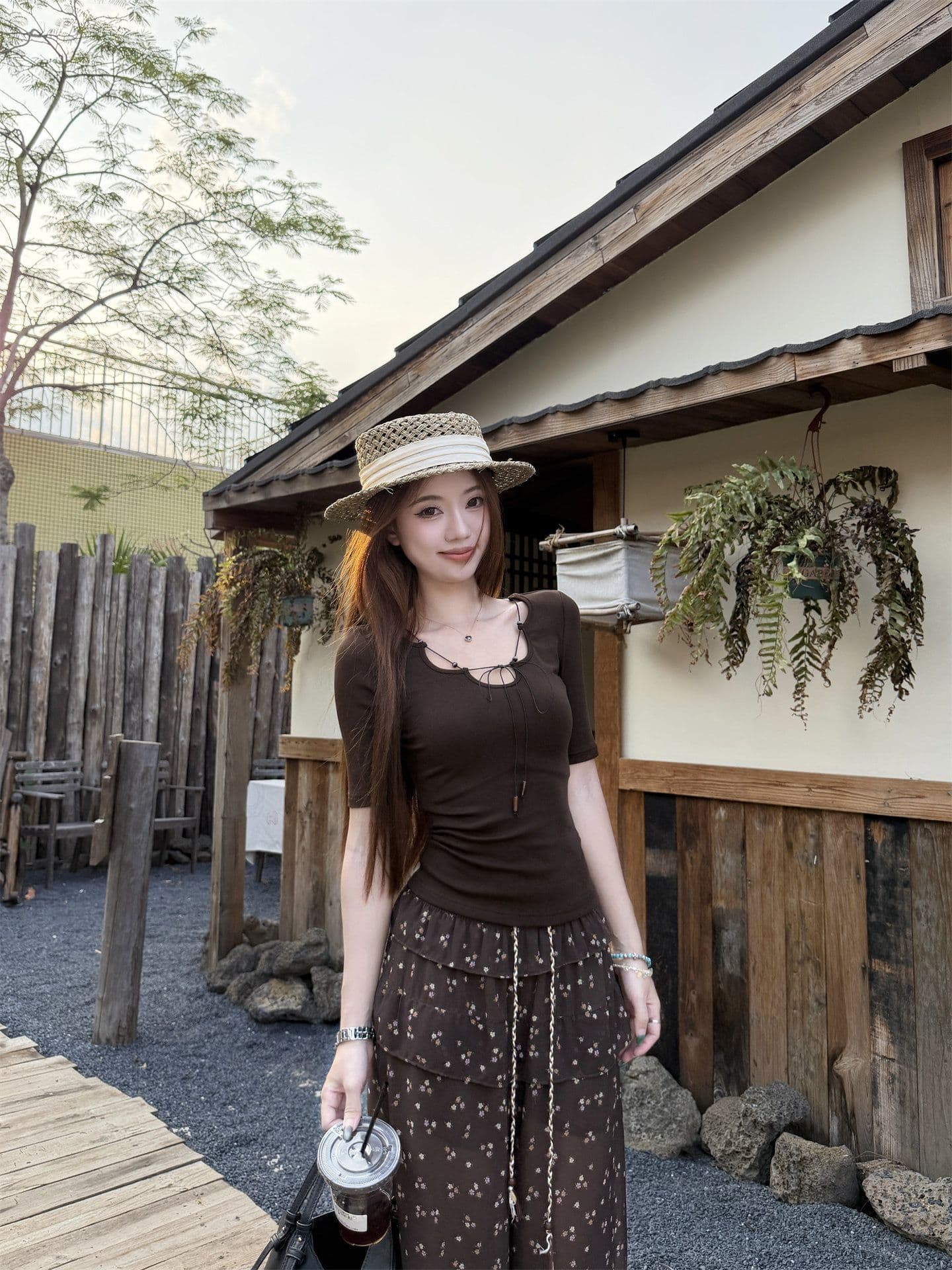 사람들 면 260 그램 Chic 몸매 가꾸기 긍정적 인 어깨 5 점 소매 티셔츠 여성 여름 디자인 센스 레이스업 슬림해 보이는 맨위 상세 이미지 20