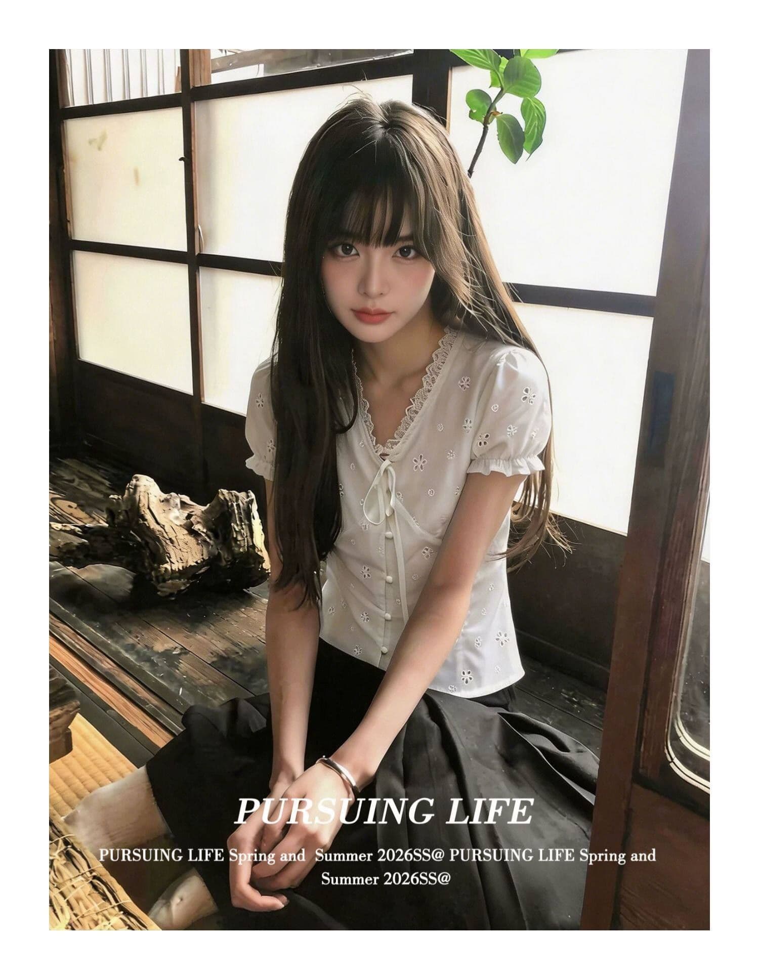 원본 원단 있음 네리 한 부서 V넥 레이스 반팔 여성 셔츠 여름 거품 소매 셔츠 맨위 상세 이미지 5