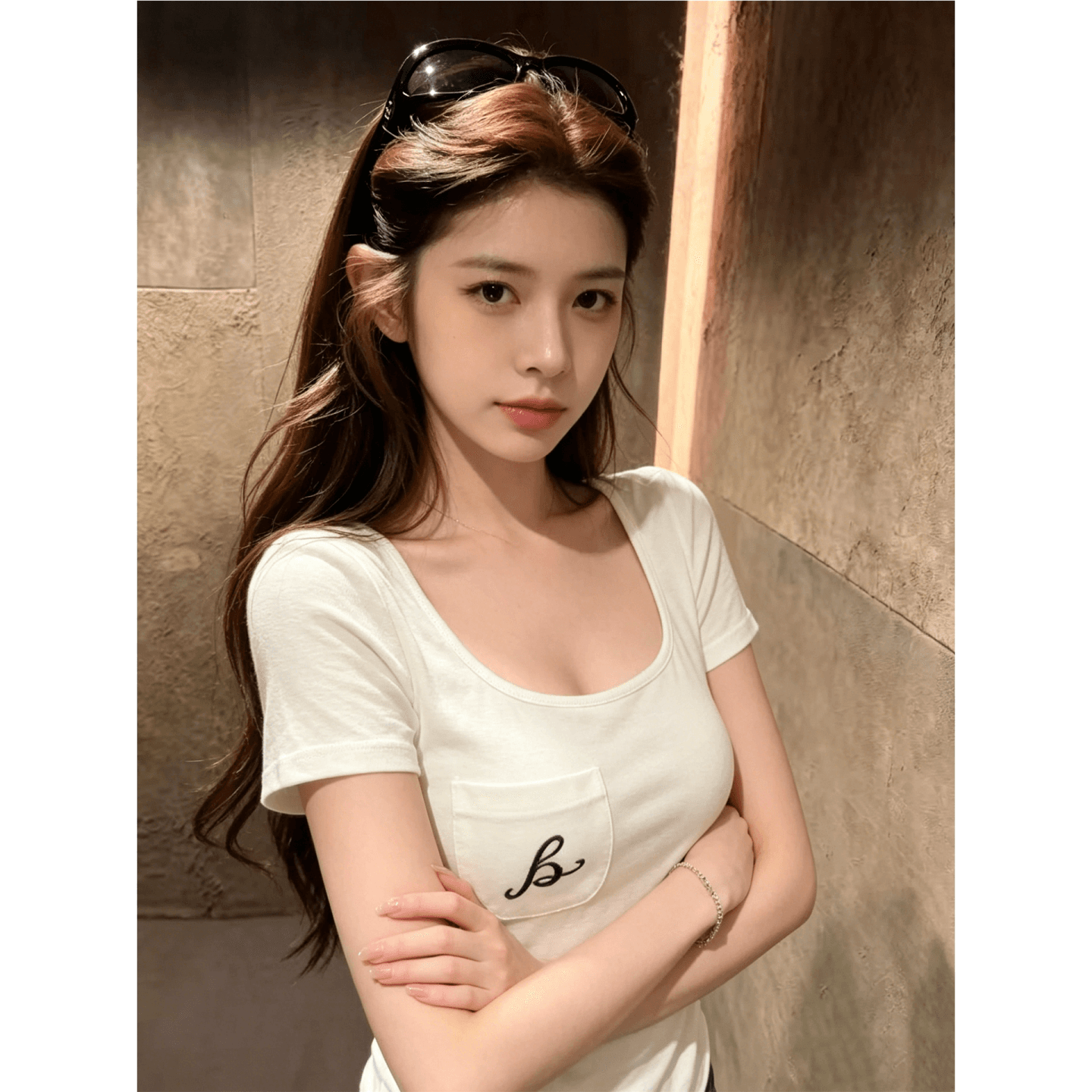 라이 경기 서울 리브 200그램 1 1 한 스타일 미니멀리즘 화이트 관대 한 칼라 반팔 긍정적 인 어깨 티셔츠 여성 이미지 2