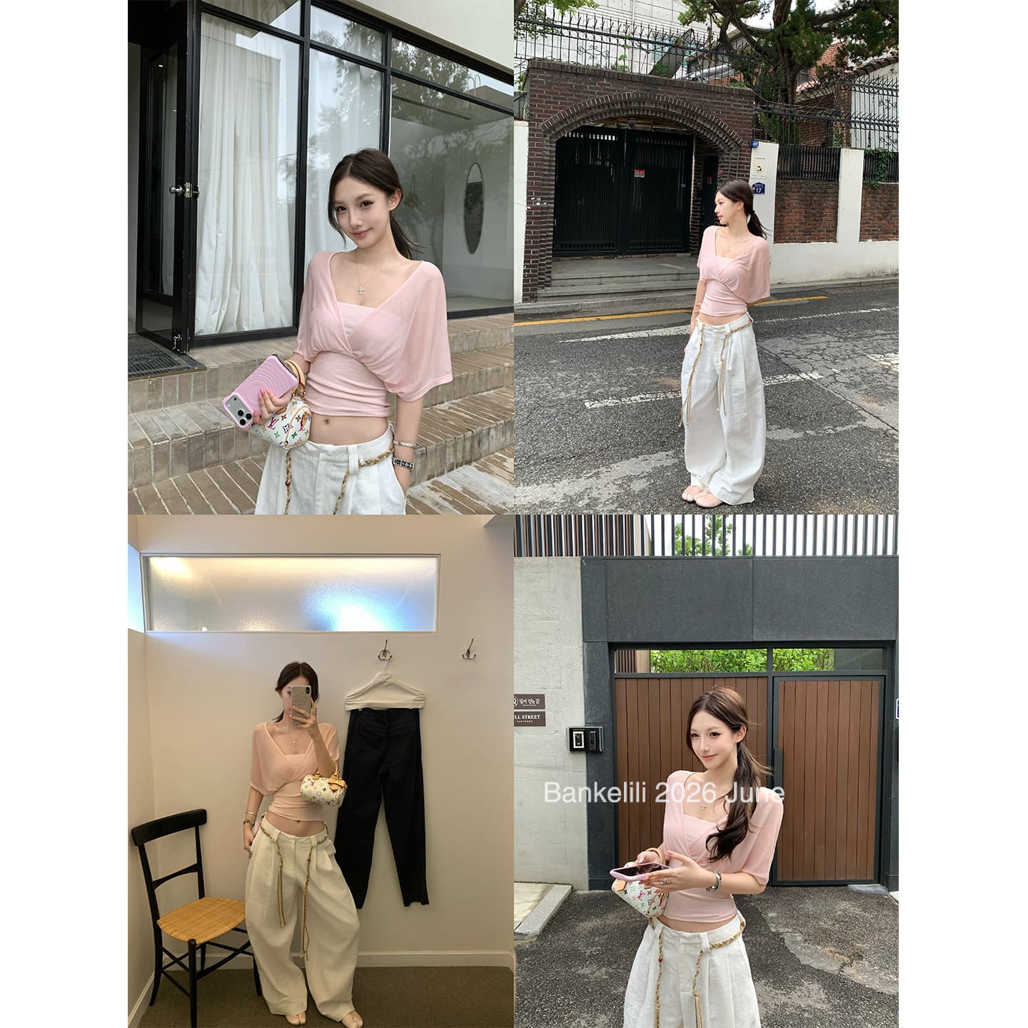밤나무 코코아 bankelili 산소 얼음 가죽 tee 100 라이 경기 서울 페이크 레이어드 주름 블라우스 튜브탑 여성 이미지 4