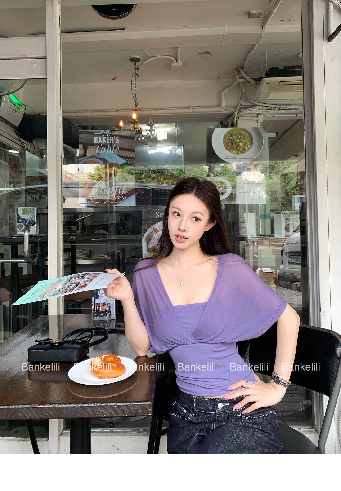 밤나무 코코아 bankelili 산소 얼음 가죽 tee 100 라이 경기 서울 페이크 레이어드 주름 블라우스 튜브탑 여성 상세 이미지 7