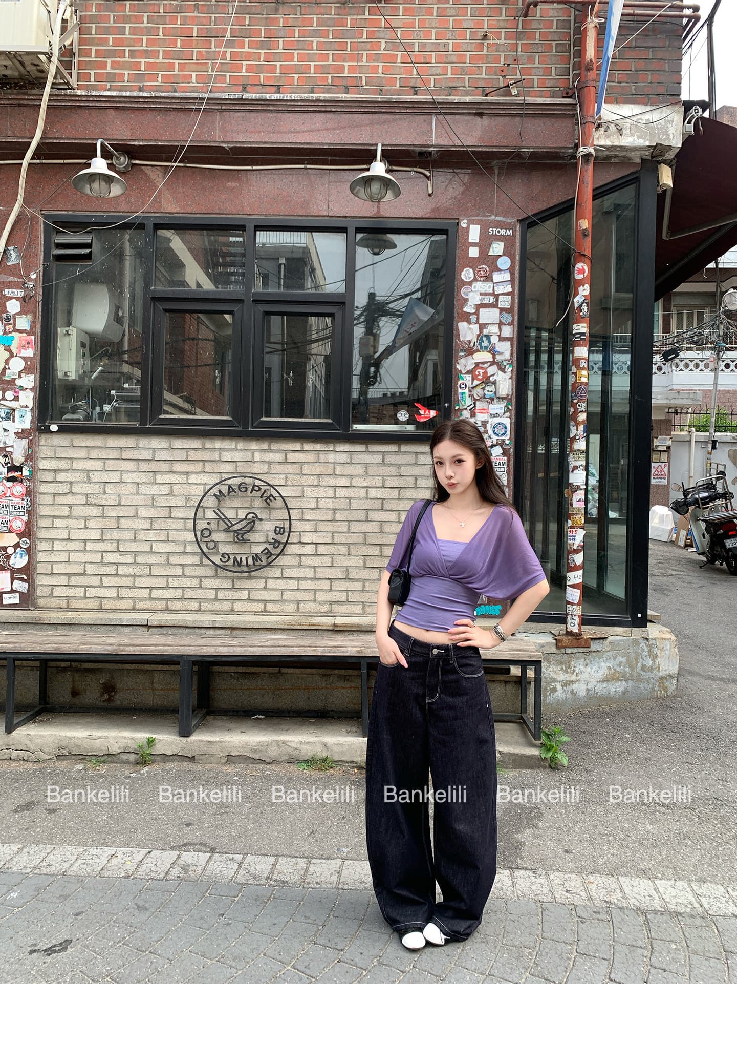 밤나무 코코아 bankelili 산소 얼음 가죽 tee 100 라이 경기 서울 페이크 레이어드 주름 블라우스 튜브탑 여성 상세 이미지 12